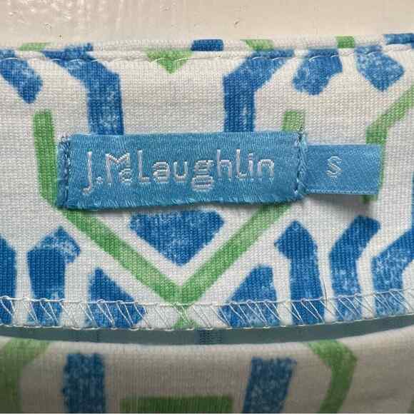 J. McLaughlin Catalina Cloth Wavesong Boatneck Tee Blue Green Print Small - Picture 4 of 6